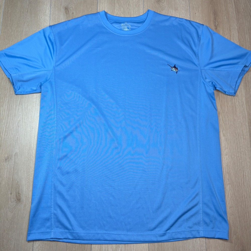 Guy Harvey Aftco Bluewater Mesh Blue Fishing Performance Shirt 2XL Marlin Logo